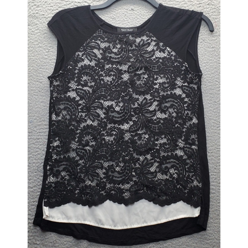 White House Black Market Blouse Top Womens XS Multi Floral Lace Scalloped Hem